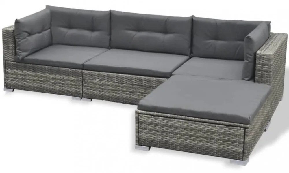 vidaXL 6-részes szürke polyrattan kerti bútorszett párnákkal