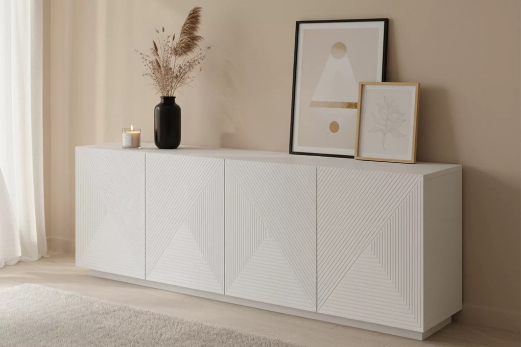 Asha négyajtós komód 200 cm - matt fehér