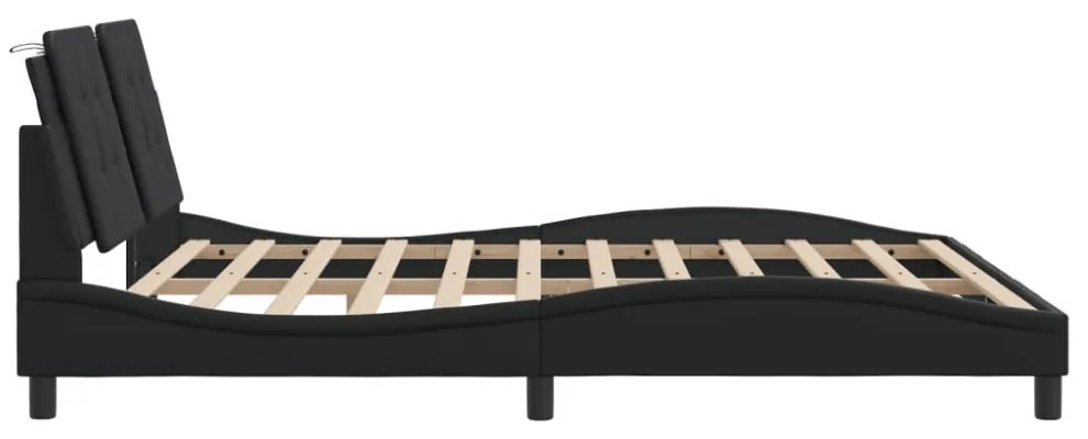 fekete műbőr ágykeret LED-világítással 180 x 200 cm