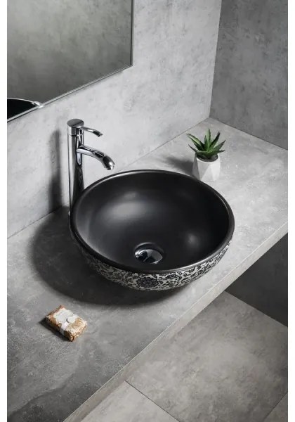 Sapho - PRIORI pult fölé helyezhető mosdó, átmérő 41 cm, fekete/fehér