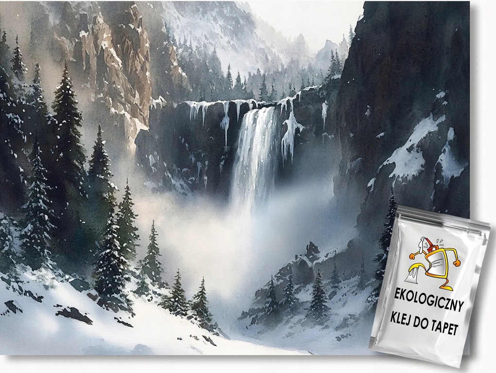 Fotótapéta Flizelina Tájkép Hegyek Sziklák Vízesés Tél Hó 200x140 ragasztó