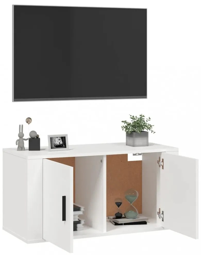 magasfényű fehér fali TV-szekrény 80x34,5x40 cm