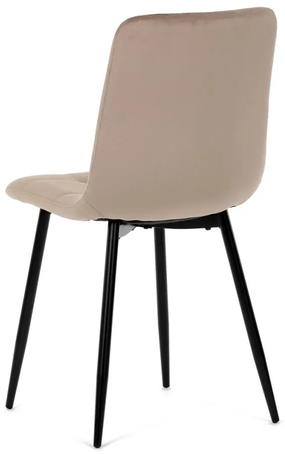 Scaun de sufragerie, material din catifea de culoarea trufei, picioare metalice negre