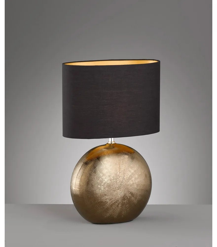 Fekete-bronzszínű kerámia asztali lámpa textil búrával (magasság 53 cm) Foro – Fischer &amp; Honsel