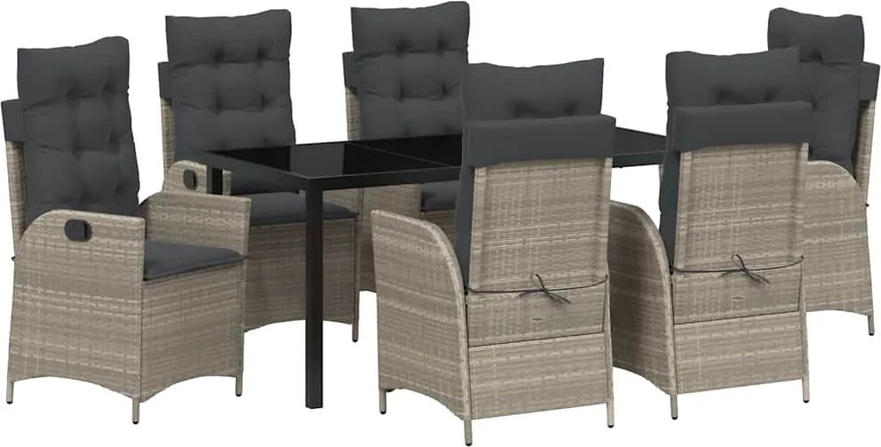 vidaXL Kert étkező szett párnával 7 pcs Világosszürke polirattan