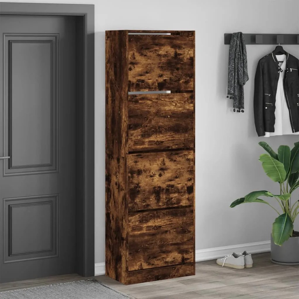 füstös tölgy cipőszekrény 4 kihajtható fiókkal 60x34x187,5 cm