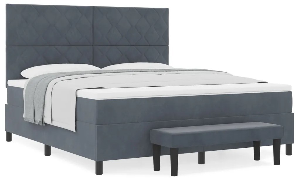 Box Spring Ágy Matrac &amp; Pad Közép Szürke 180x200 cm Velúr