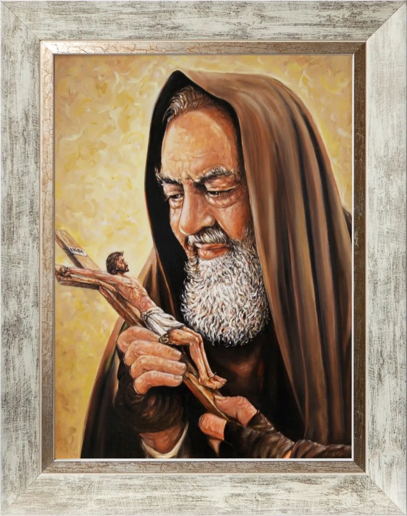 Szent Apa Pio Vallásos Vászonkép Fehér Díszkeretben 30X40