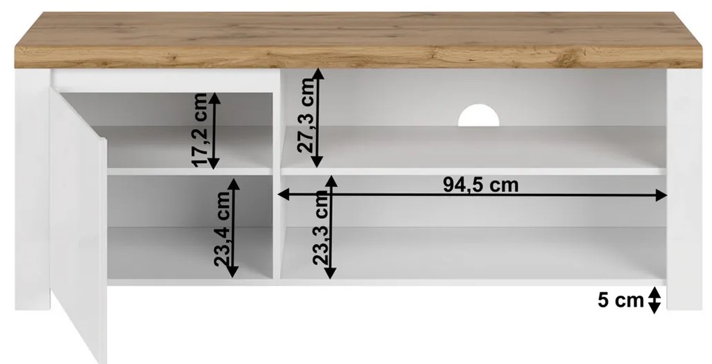 VILGO 1D160 TV-asztal, fényes fehér