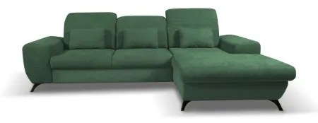 ALTA jobb oldali, L-alakú, ággyá nyitható kárpitozott sarokülőgarnitúra tárolóval, zöld