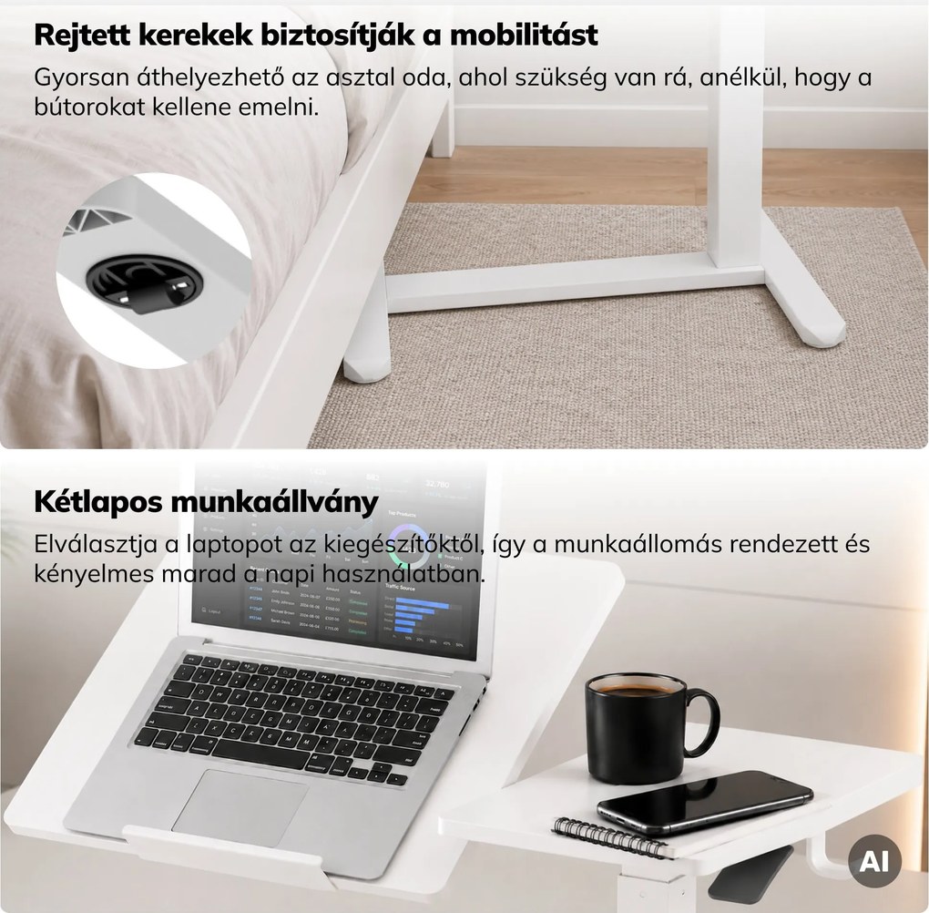 Laptopasztal mobil, állítható, multifunkciós, fehér: BILL
