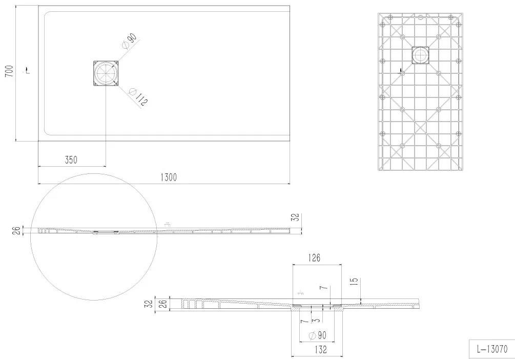 Erga Hyper, SMC zuhanytálca 130x70x2,6 cm + szifon, fekete matt, ERG-V06-SMC-7013S-BK