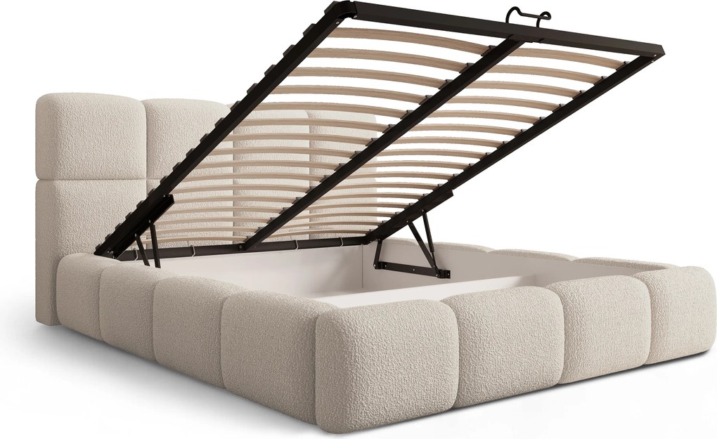 Cloud kárpitozott ágy 160x200 ágyneműtartóval - bézs bouclé Quelle 03