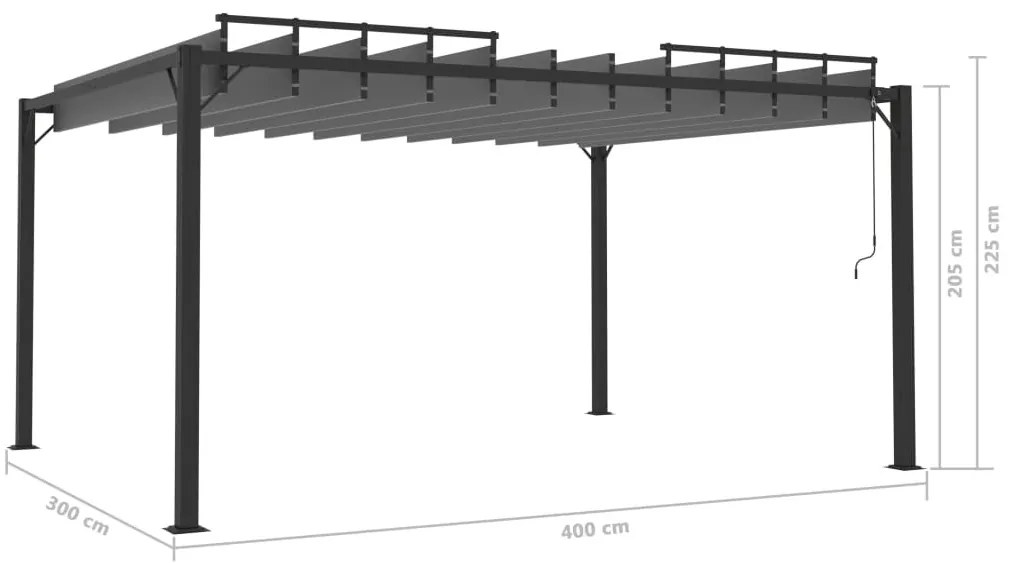 szürke szövet és alumínium pavilon lamellás tetővel 3 x 4 m