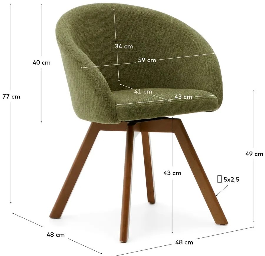 Zöld kárpitozott karfás étkezőfotel Marvin – Kave Home