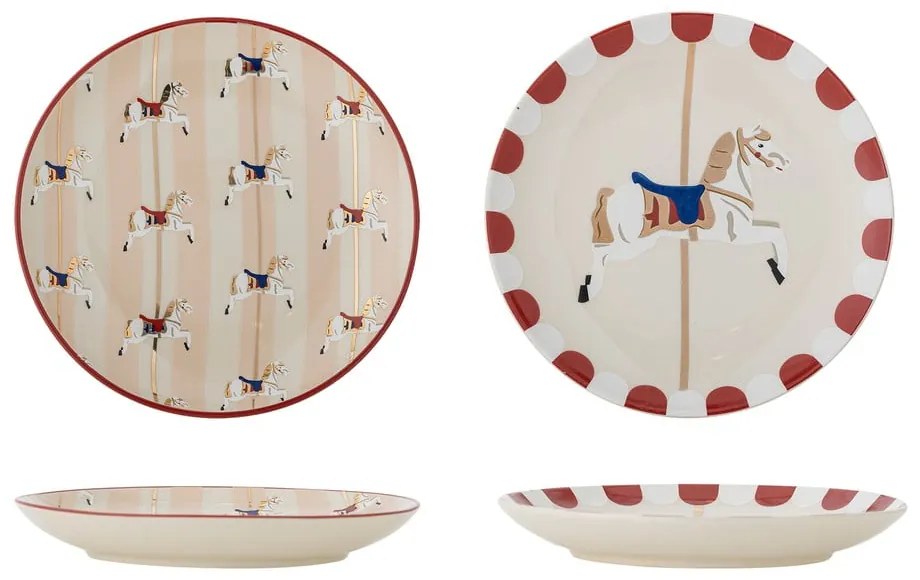 Krémszínű agyagkerámia desszertes tányér készlet karácsonyi mintával, 2 db-os, ø 16 cm Merry-go-round – Bloomingville