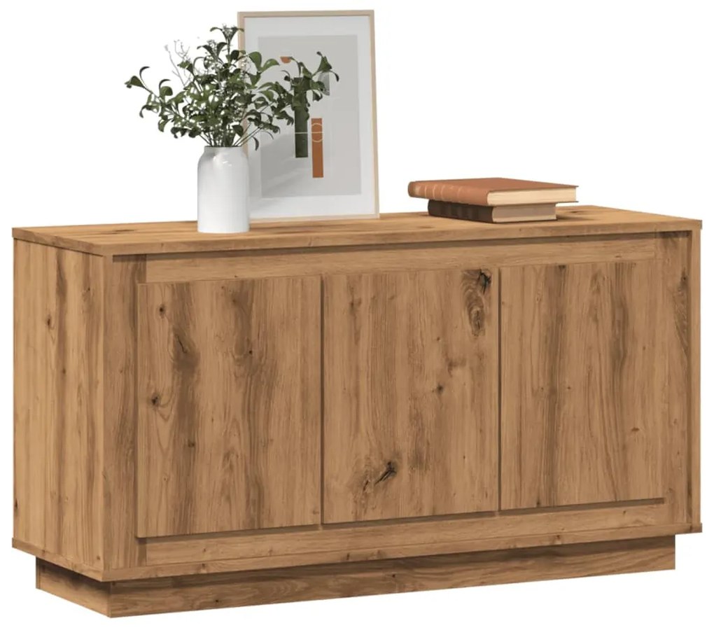 kézműves tölgy színű szerelt fa tálalószekrény 102 x 35 x 55 cm