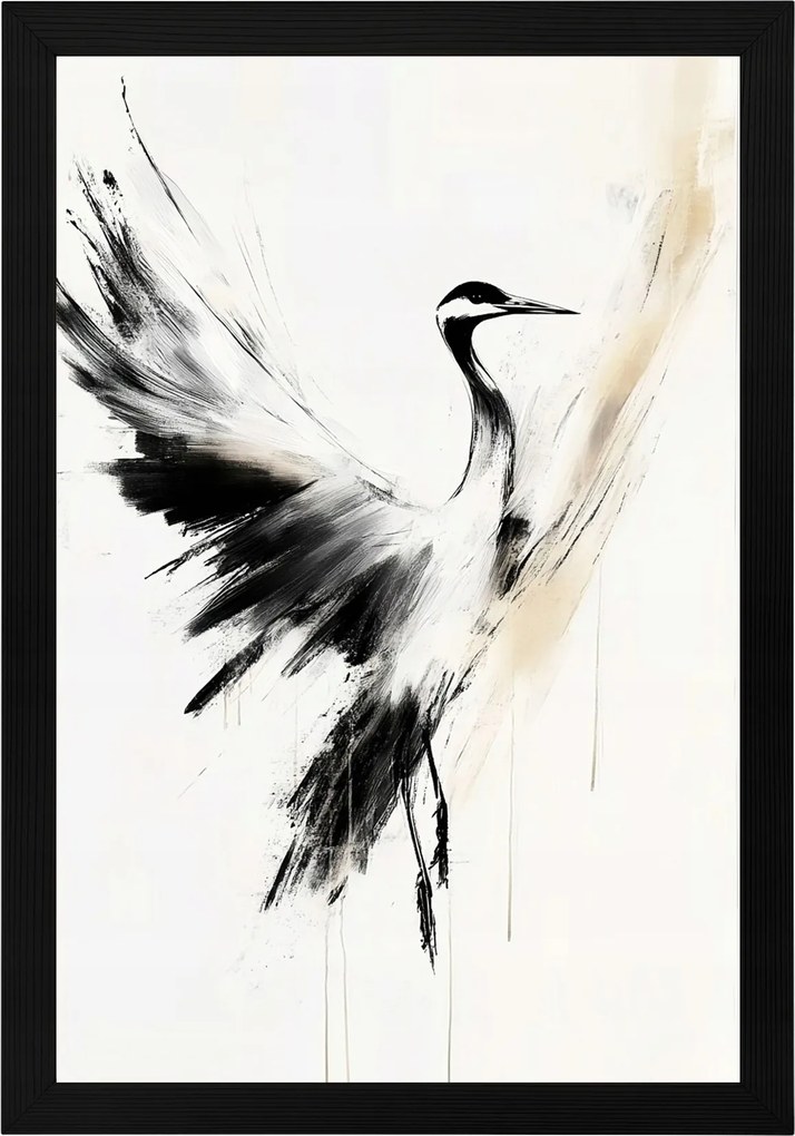 Poszter Keret Fa Grafika Természet Madár Daru Sziluett Repülés Mozgás 40x60