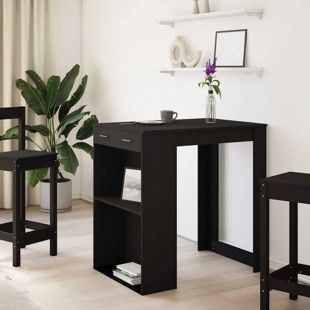 fekete szerelt fa bárasztal 102 x 70 x 103,5 cm