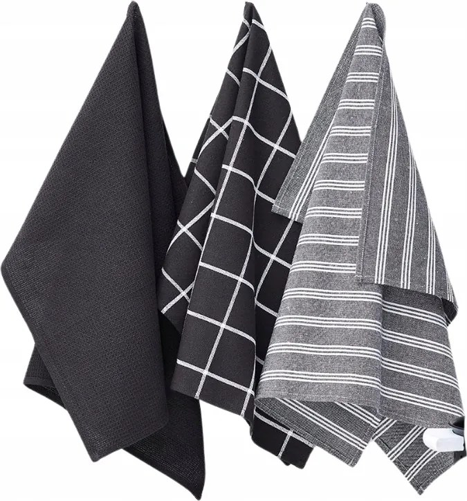 Konyhai Törlőkendő Fekete-szürke 3 Db-os Pamut Szett 50 X 70 CM