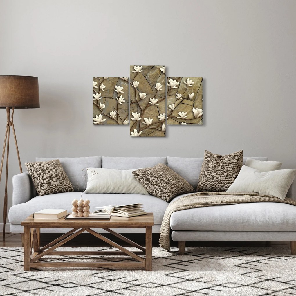 Kép - Fehér magnóliák kőfalazaton (90x60 cm)