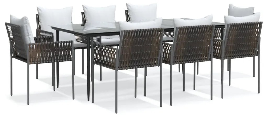 vidaXL 9 részes polyrattan és acél kerti étkezőgarnitúra párnával