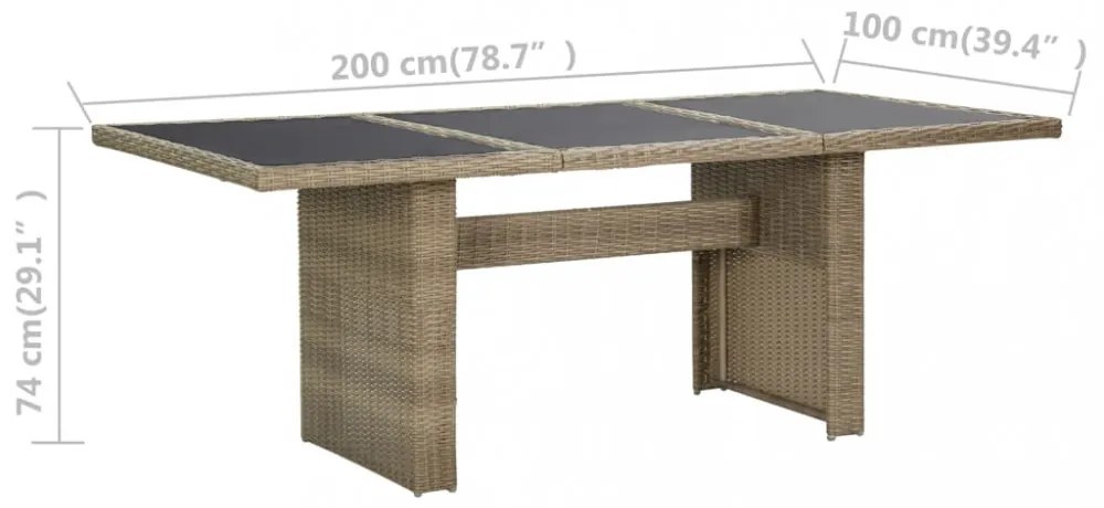 barna üveg és polyrattan kerti étkezőasztal 200 x 100 x 74 cm