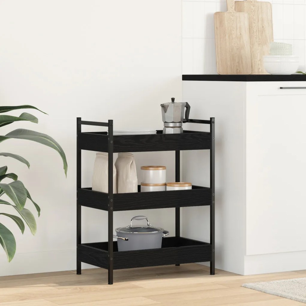 Konyhai Trolley Fekete Tölgy 50x30x70 cm Lemezelt Fa
