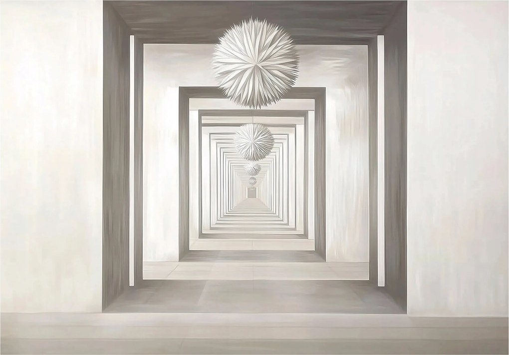 3d fotótapéta hálószobába perspektíva fehér-szürke Illúzió mélység