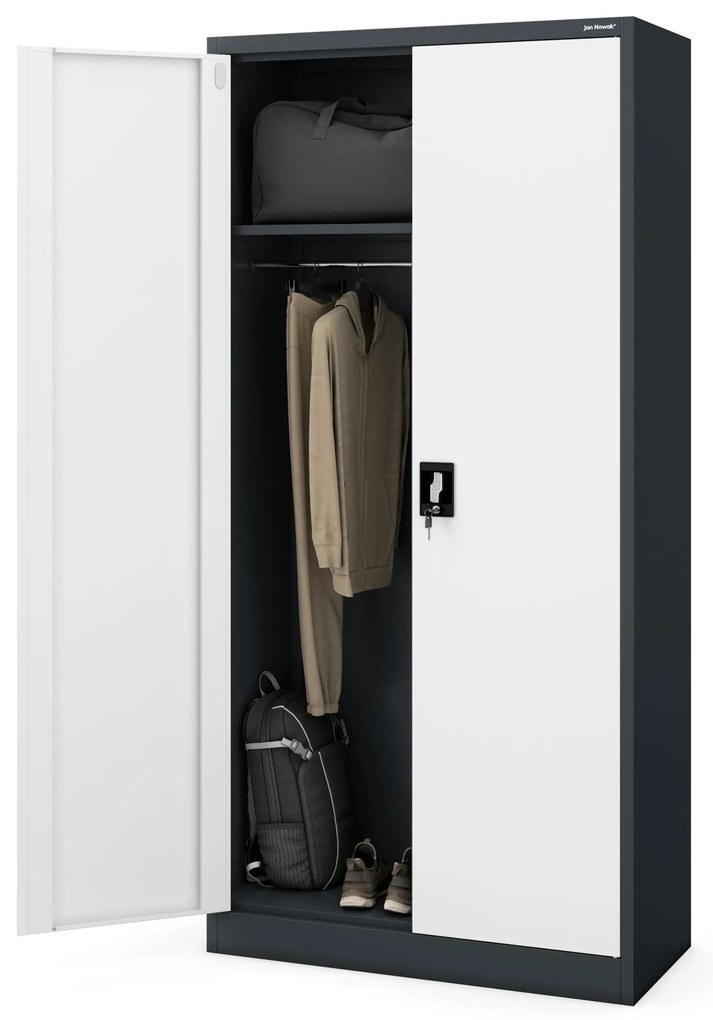 Zárható takarítószekrény DAWID 900 x 1850 x 450 mm, antracit-fehér