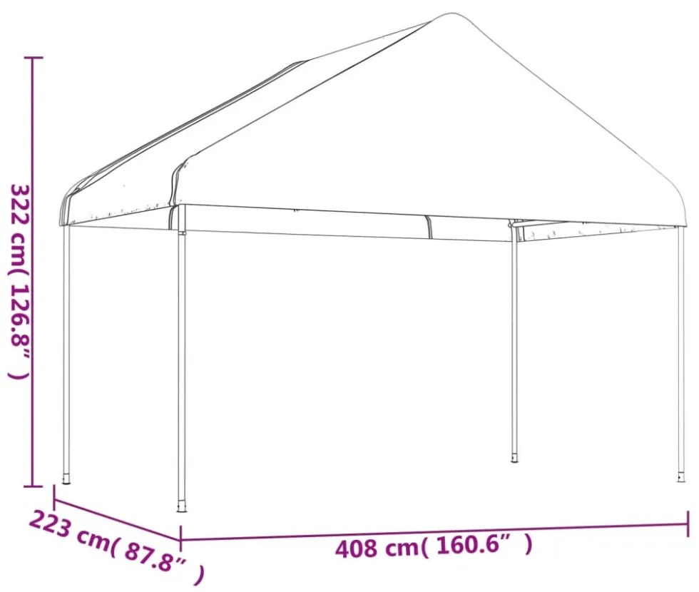 fehér polietilén pavilon tetővel 8,92 x 4,08 x 3,22 m