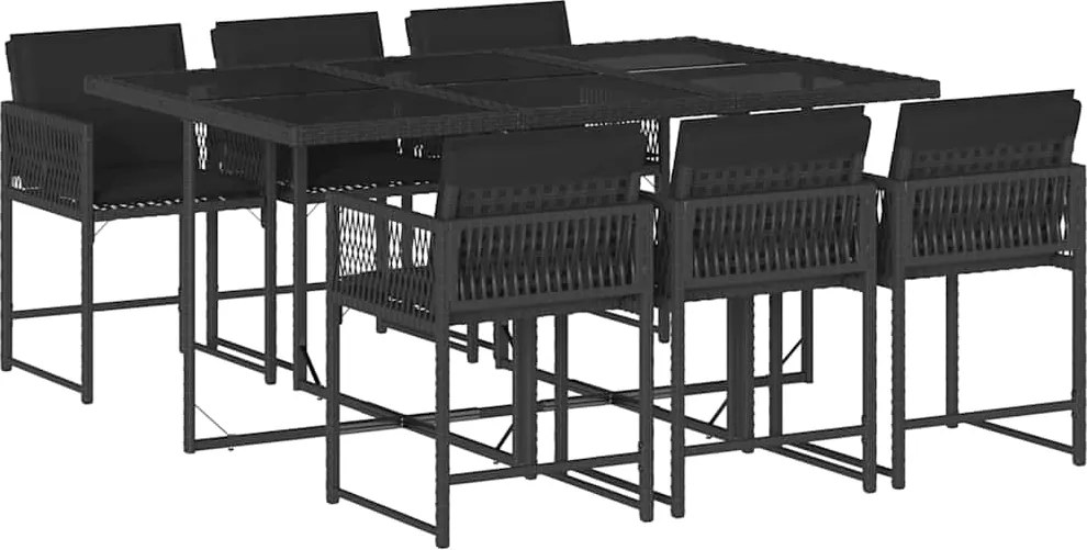 vidaXL 7 részes fekete polyrattan kerti étkezőgarnitúra párnával