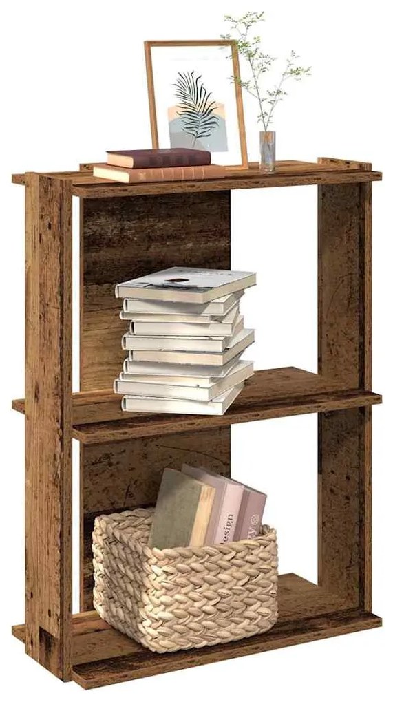 3 szintes antik fa szerelt fa könyvespolc 60x30x80 cm