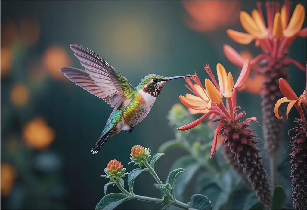 Fotótapéta Flizelin Hálószoba Nappali Kolibri virágok 152x104 Ragasztó