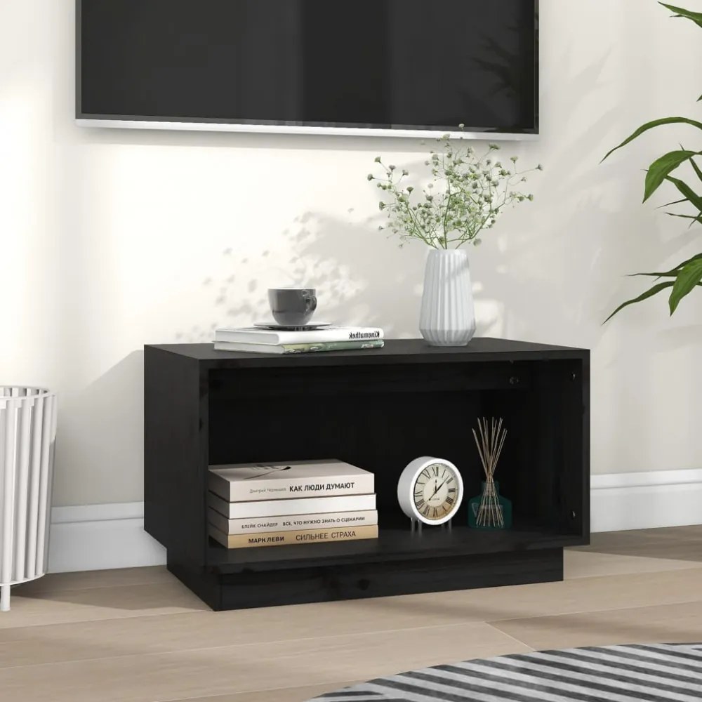 fekete tömör fenyőfa TV-szekrény 60x35x35 cm