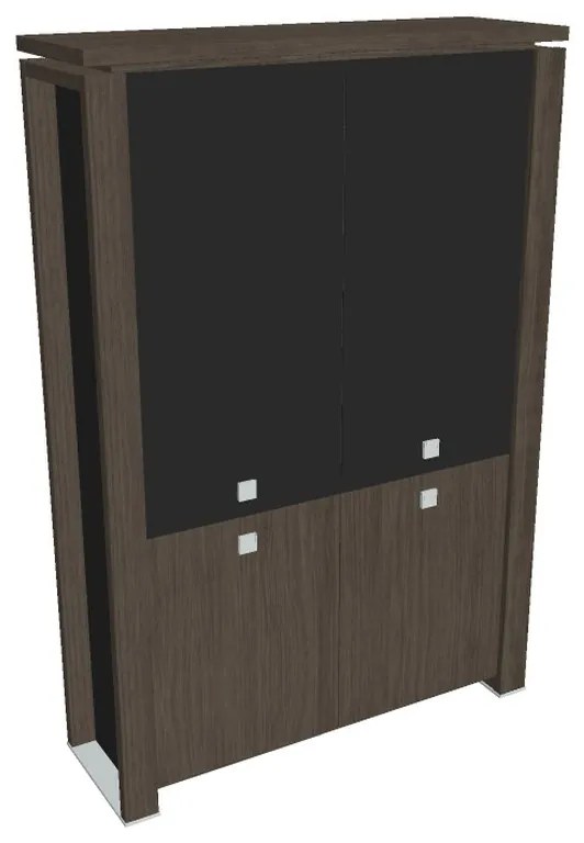 Verno+ S magas szekrény 140 x 46 x 210 cm, kombinált ajtó, antracit tölgy / fekete