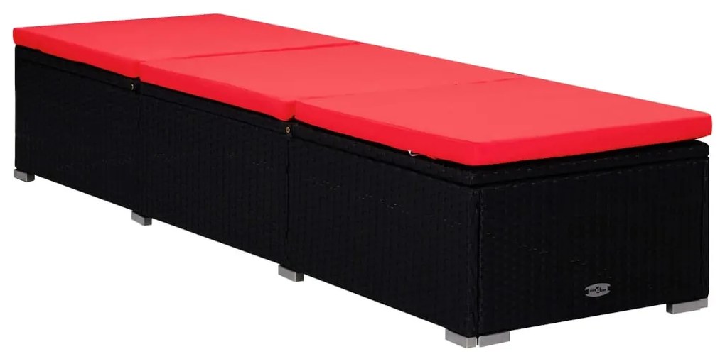 3 részes fekete polyrattan kerti napozóágy szett asztallal