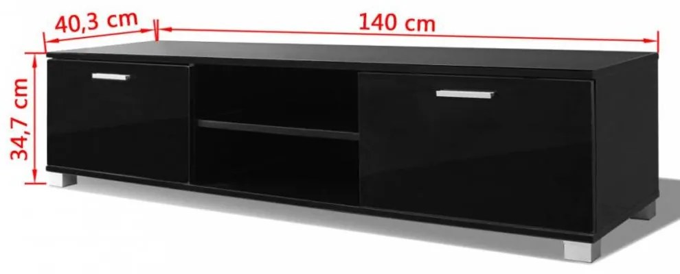 Magasfényű fekete tv-szekrény 140 x 40,3 x 34,7 cm