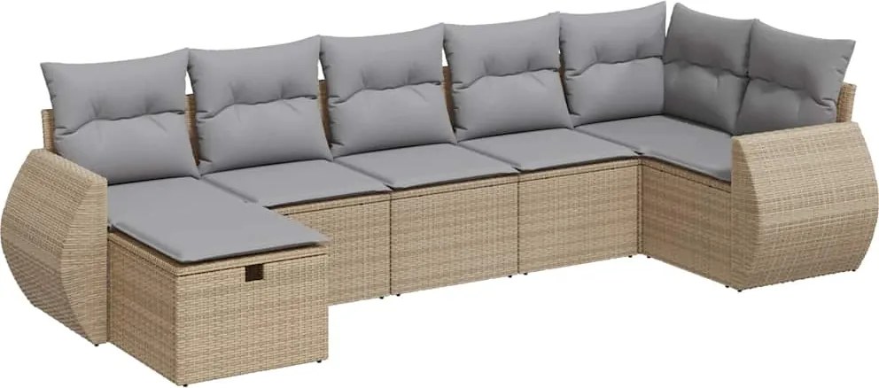 vidaXL 7 részes bézs polyrattan kerti ülőgarnitúra párnákkal
