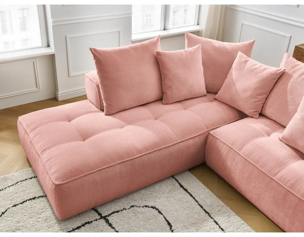 Rózsaszín zsenília sarokkanapé (jobb oldali-L alakú) Whesley – Bobochic Paris