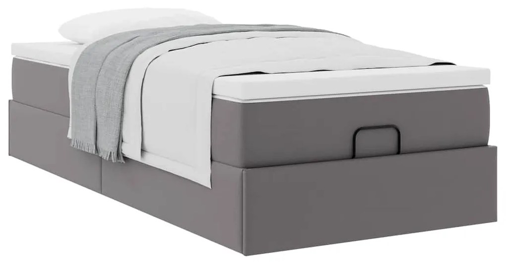 Ottomán ágykeret matraccal Szürke 90x200cm műbőrrel