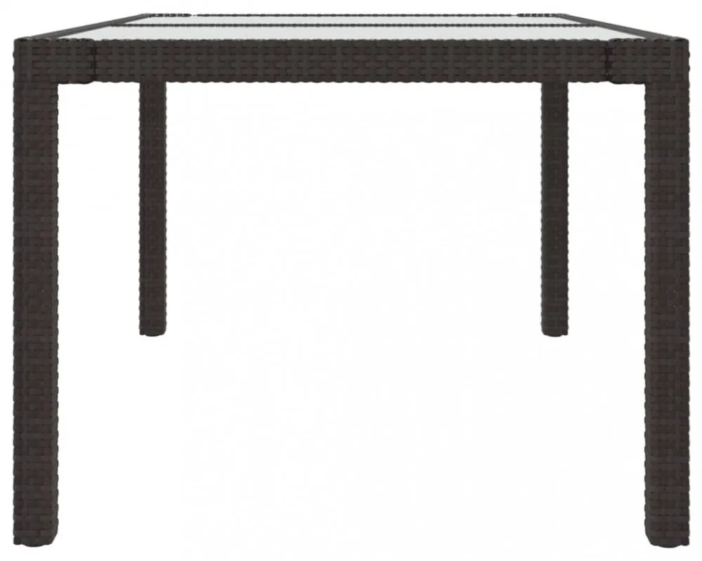 barna polyrattan és edzett üveg kerti asztal 150 x 90 x 75 cm