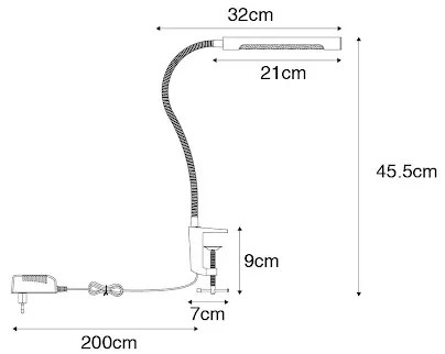 Szorító asztali lámpa fekete, LED-del és érintőképernyős dimmerrel - Lionard