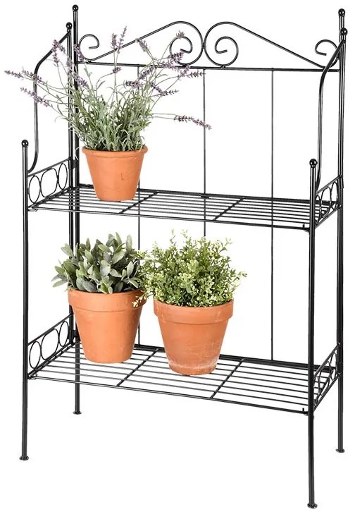 Kovácsoltvas virágtartó állvány, 2 polcos, 56,5 x 79,5 cm