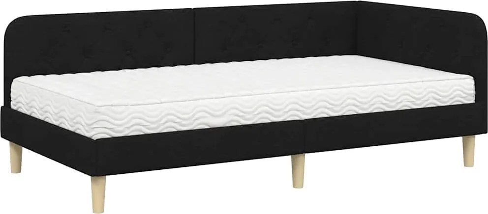 vidaXL Sarokágy keret matracmal fejtámlával Fekete 90 x 190 cm szövet