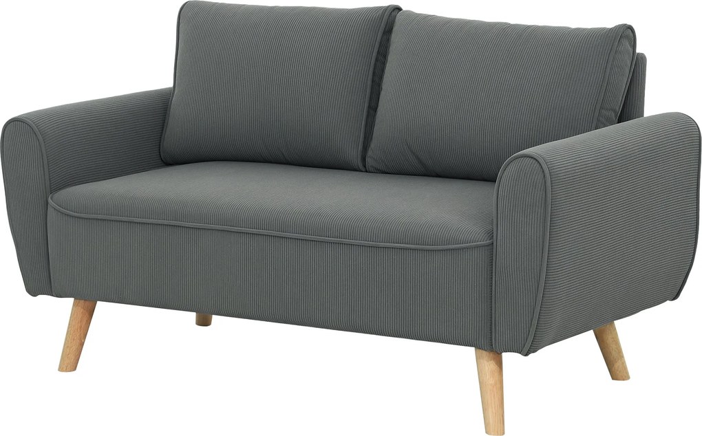 HOMCOM Kétfős Kanapé 2 Párnával, 54 cm Mély Ülésekkel Bélelt Kanapé, Kordbársony Kétfős Kanapé Fa Kerettel, 2-Fős Kanapé Nappaliba, Hálószobába, Irodá