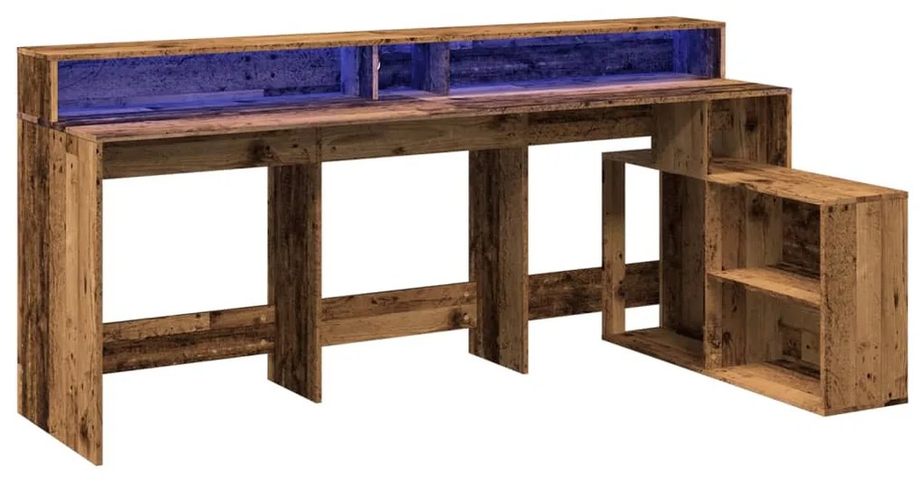 antik fa színű szerelt fa íróasztal LED-ekkel 200 x 104 x 91 cm