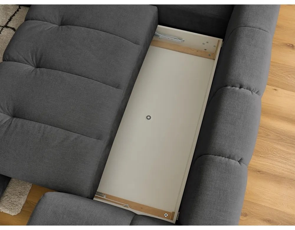 Sötétszürke kinyitható-tárolóhelyes sarokkanapé (bal oldali-L alakú) Fuji – Bobochic Paris