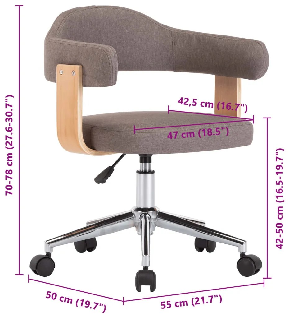 vidaXL 4 db tópszínű hajlított fa és szövet forgó étkezőszék