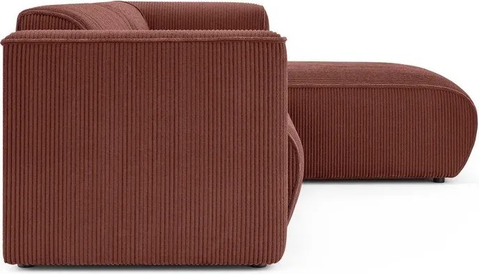 Terrakotta színű kordbársony sarokkanapé (jobb oldali-heverő résszel) Merid – Ropez